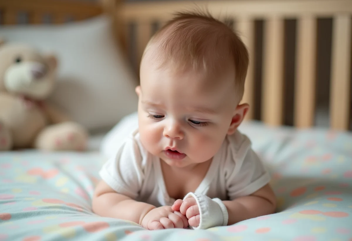 Bébé de deux mois dans un nid en velours pastel