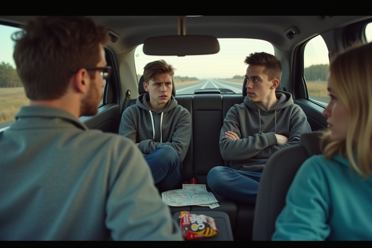 Adolescent frustré dans la voiture en famille