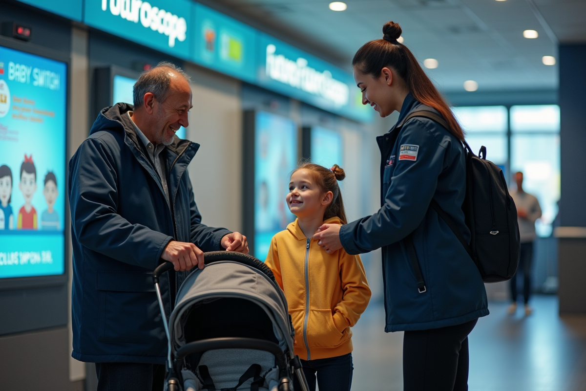 Famille avec bébé et adolescente à la sortie d