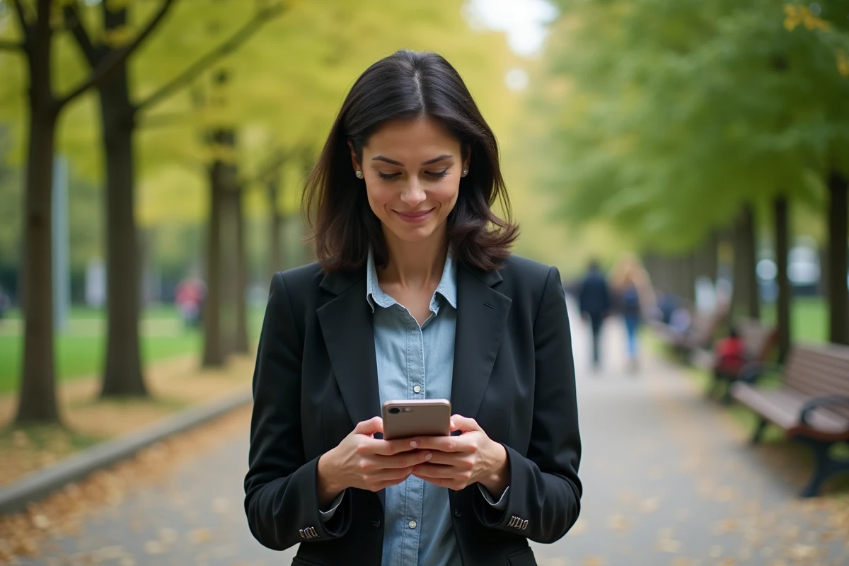 Femme de 40 ans lisant un message d