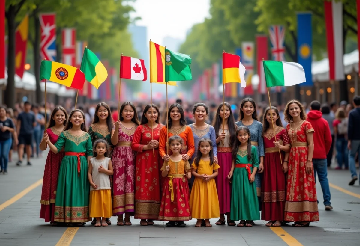 Groupe divers d adultes et enfants en tenue traditionnelle lors d une fête