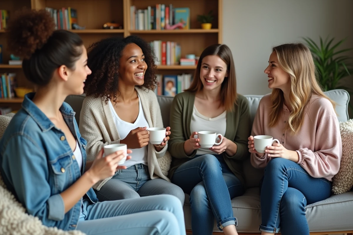 Groupe de mamans discutant autour d