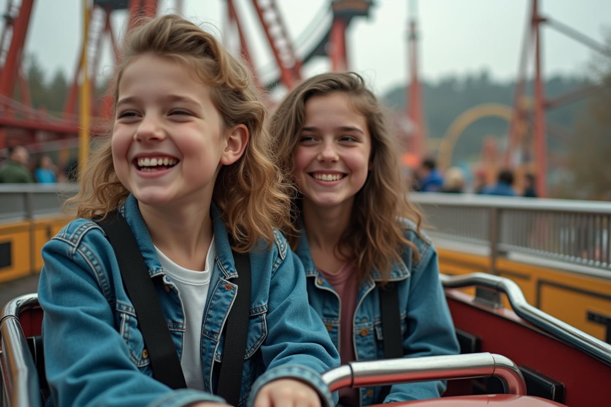 Adolescents riant après une attraction dans un parc d