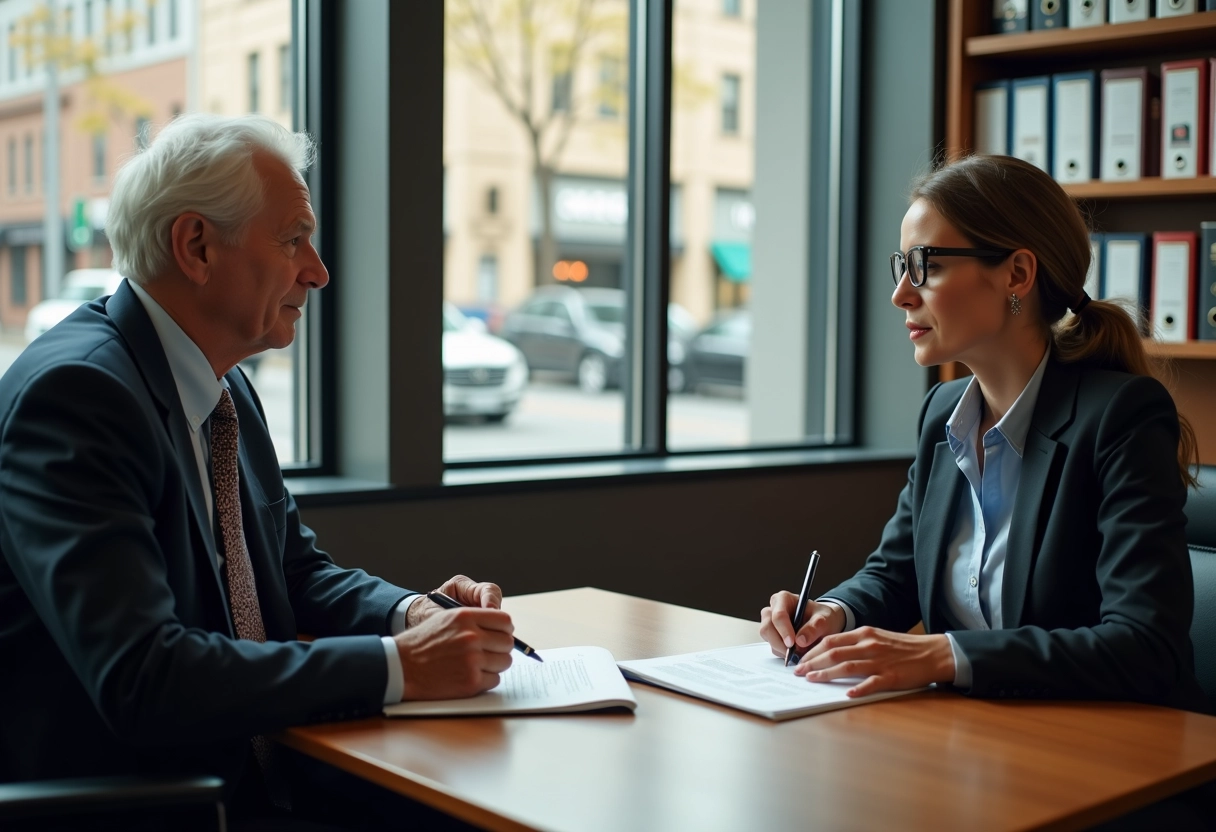 Homme et femme en réunion dans un bureau urbain